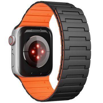 Apple Watch Series 49mm - 45mm - 44mm - 42mm Magnetic Silicone Watch Strap - Black+Orange