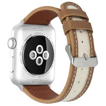 KALEBOL Apple Watch Series 49mm - 45mm - 44mm - 42mm kaksivärinen ranneke - Vaalean Ruskea + Valkoinen