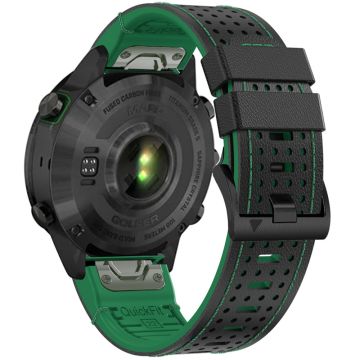 KALEBOL Garmin Fenix Series 5 - 6 - 7 - Quickfit 22mm silikoninen kellonauha kaksivärinen pisteen reikien muotoilu - Musta + Vihreä