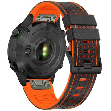 KALEBOL Garmin Fenix Series 5 - 6 - 7 - Quickfit 22mm silikoninen kellonauha kaksivärinen pisteen reikien muotoilu - Musta + Oranssi