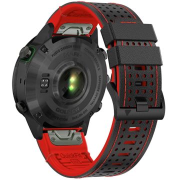 KALEBOL Garmin Fenix Series 5 - 6 - 7 - Quickfit 22mm silikoninen kellonauha kaksivärinen pisteen reikien muotoilu - Musta + Punainen