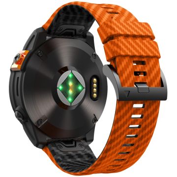 KALEBOL Garmin Fenix Series 5 - 6 - 7 - 22mm silikoninen kellonauha Quickfit 22mm hiilikuituinen tekstuurihihna - Oranssi + Musta