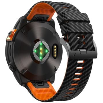 KALEBOL Garmin Fenix Series 5 - 6 - 7 - 22mm silikoninen kellonauha Quickfit 22mm hiilikuituinen tekstuurihihna - Musta + Oranssi