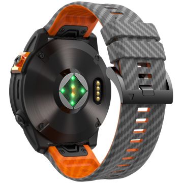 KALEBOL Garmin Fenix Series 5 - 6 - 7 - 22mm silikoninen kellonauha Quickfit 22mm hiilikuituinen tekstuurihihna - Avaruuden Harmaa + Oranssi