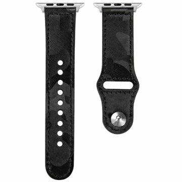 KALEBOL Apple Watch Series 49mm - 45mm - 44mm - 42mm Genuine Cow Leather Strap - Black