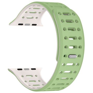 Apple Watch Series 49mm - 45mm - 44mm - 42mm Magnetic Silicone Sport Band - Mint Green  /  Starlight