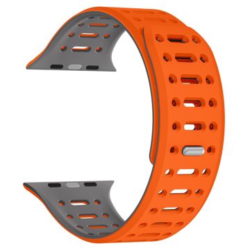 Apple Watch Series 49mm - 45mm - 44mm - 42mm Magnetic Silicone Sport Band - Orange  /  Grey