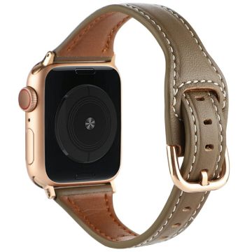 Apple Watch Series 49mm - 45mm - 44mm - 42mm Watch Strap - Coffee+Rose Gold Buckle