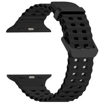 Silicone Strap for Apple Watch Series 49mm - 45mm - 44mm - 42mm Ocean Band - Black