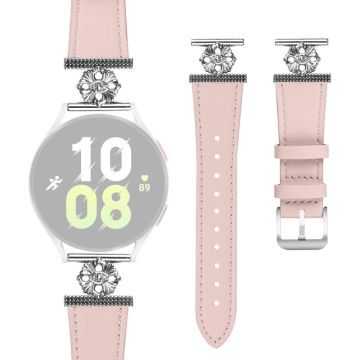 Samsung Galaxy Watch4 40mm / 44mm Watch Band Genuine Cow Leather Flower Decor Adjustable Strap - Pink