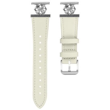 Huami Amazfit GTS Watch Band Genuine Cow Leather Flower Decor Adjustable Strap - White