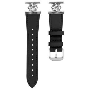 Verizon GizmoWatch 2 (Men Version) Watch Band Genuine Cow Leather Flower Decor Adjustable Strap - Black