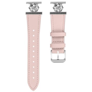 Verizon GizmoWatch 2 (Men Version) Watch Band Genuine Cow Leather Flower Decor Adjustable Strap - Pink