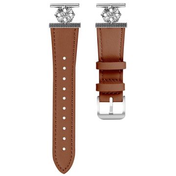 Verizon GizmoWatch 2 (Men Version) Watch Band Genuine Cow Leather Flower Decor Adjustable Strap - Brown