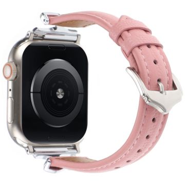 Apple Watch Series 49mm - 45mm - 44mm - 42mm nahkanauha - Hopea / Pinkki