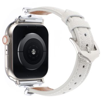 Apple Watch Series 49mm - 45mm - 44mm - 42mm nahkanauha - Hopea / Valkoinen