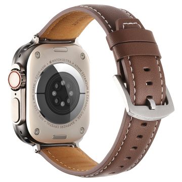 Ranneke Apple Watch Series 49mm - 45mm - 44mm - 42mm Aito naudannahkaranneke - Tumman Ruskea