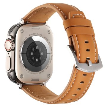 Ranneke Apple Watch Series 49mm - 45mm - 44mm - 42mm Aito naudannahkaranneke - Vaalean Ruskea