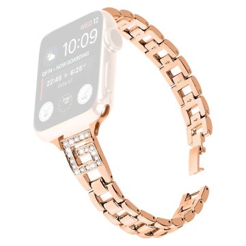 Hihna Apple Watch Series 49mm - 45mm - 44mm - 42mm G-muotoinen strassihihna - Ruusukulta