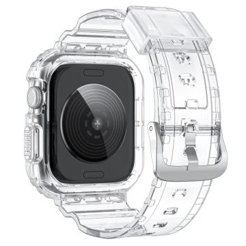 Integrated TPU Strap + Watch Case Apple Watch Series 10 46mm / Ultra 2 / Ultra 49mm / 9 8 7 45mm / SE (2023) SE (2022) SE 6 5 4 44mm / 3 2 1 42mm - Transparent+White Frame