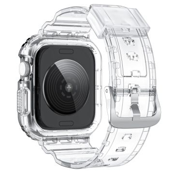 Integrated TPU Strap + Watch Case Apple Watch Series 10 46mm / Ultra 2 / Ultra 49mm / 9 8 7 45mm / SE (2023) SE (2022) SE 6 5 4 44mm / 3 2 1 42mm - Transparent+Black Frame