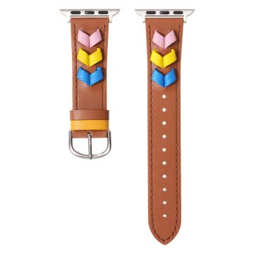 Heart Cowhide Nahkaranneke Apple Watch Series 10 46mm / Ultra 2 / Ultra 49mm / 9 8 7 45mm / SE (2023) SE (2022) SE 6 5 4 44mm / 3 2 1 42mm - Ruskea + Monivärinen