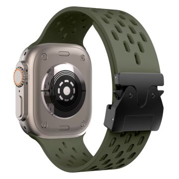 Hollow Silicone Strap Apple Watch Series 10 46mm / Ultra 2 / Ultra 49mm / 9 8 7 45mm / SE (2023) SE (2022) SE 6 5 4 44mm / 3 2 1 42mm - Army Green+Black Buckle