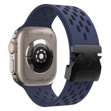 Ontto silikoniranneke Apple Watch Series 10 46mm / Ultra 2 / Ultra 49mm / 9 8 7 45mm / SE (2023) SE (2022) SE 6 5 4 44mm / 3 2 1 42mm - Keskiyön Sininen + Musta Solki