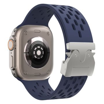 Ontto silikoniranneke Apple Watch Series 10 46mm / Ultra 2 / Ultra 49mm / 9 8 7 45mm / SE (2023) SE (2022) SE 6 5 4 44mm / 3 2 1 42mm - Keskiyön Sininen + Hopea Solki