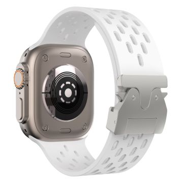 Ontto silikoniranneke Apple Watch Series 10 46mm / Ultra 2 / Ultra 49mm / 9 8 7 45mm / SE (2023) SE (2022) SE 6 5 4 44mm / 3 2 1 42mm - Valkoinen + Hopea Solki