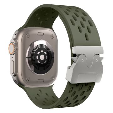 Hollow Silicone Strap Apple Watch Series 10 46mm / Ultra 2 / Ultra 49mm / 9 8 7 45mm / SE (2023) SE (2022) SE 6 5 4 44mm / 3 2 1 42mm - Army Green+Silver Buckle