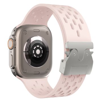 Ontto silikoniranneke Apple Watch Series 10 46mm / Ultra 2 / Ultra 49mm / 9 8 7 45mm / SE (2023) SE (2022) SE 6 5 4 44mm / 3 2 1 42mm - Pinkki + Hopea Solki