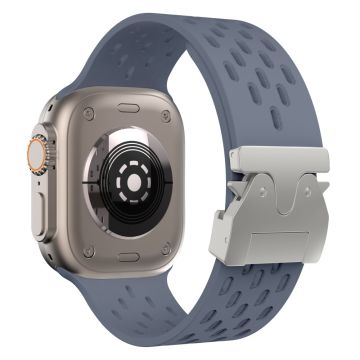 Hollow Silicone Strap Apple Watch Series 10 46mm / Ultra 2 / Ultra 49mm / 9 8 7 45mm / SE (2023) SE (2022) SE 6 5 4 44mm / 3 2 1 42mm - Blue Grey+Silver Buckle