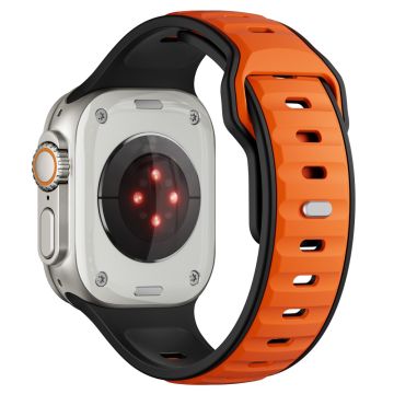 Kaksivärinen silikoniranneke Apple Watch Series 10 46mm / Ultra 2 Ultra 49mm / Series 9 8 7 45mm / SE (2023) SE (2022) SE 6 5 4 44mm / 3 2 1 42mm - Musta + Oranssi