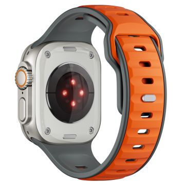 Kaksivärinen silikoniranneke Apple Watch Series 10 46mm / Ultra 2 Ultra 49mm / Series 9 8 7 45mm / SE (2023) SE (2022) SE 6 5 4 44mm / 3 2 1 42mm - Harmaa + Oranssi