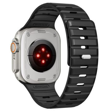 Magneettinauha Apple Watch Series 10 46mm / Ultra 2 Ultra 49mm / 9 8 7 45mm / SE (2023) SE (2022) SE 6 5 4 44mm / 3 2 1 42mm Silikoni hengittävä kellonhihna - Musta