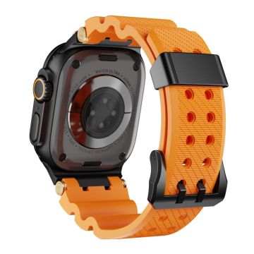 Silicone Strap Apple Watch Series 10 46mm / Ultra 2 Ultra 49mm / 9 8 7 45mm / SE (2023) SE (2022) SE 6 5 4 44mm / 3 2 1 42mm with Black Buckle - Orange