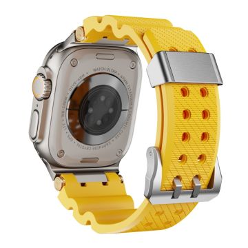 Silicone Strap Apple Watch Series 10 46mm / Ultra 2 Ultra 49mm / 9 8 7 45mm / SE (2023) SE (2022) SE 6 5 4 44mm / 3 2 1 42mm with Silver Buckle and Connector - Yellow