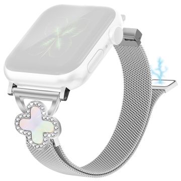 Milanese Mesh Band Apple Watch Series 10 46mm / Ultra 2 Ultra 49mm / Series 9 8 7 45mm / SE (2023) SE (2022) SE 6 5 4 44mm / 3 2 1 42mm Magneettinen kellonhihna, jossa on Clover-liitin, koko: S - Hopea