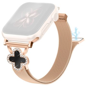 Milanese Band Apple Watch Series 10 46mm / Ultra 2 Ultra 49mm / Series 9 8 7 45mm / SE (2023) SE (2022) SE 6 5 4 44mm / 3 2 1 42mm kellonhihna Clover-liittimellä, koko: S - Ruusukulta