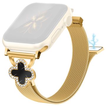 Milanese Band Apple Watch Series 10 46mm / Ultra 2 Ultra 49mm / Series 9 8 7 45mm / SE (2023) SE (2022) SE 6 5 4 44mm / 3 2 1 42mm kellonhihna Clover-liittimellä, koko: S - Kulta