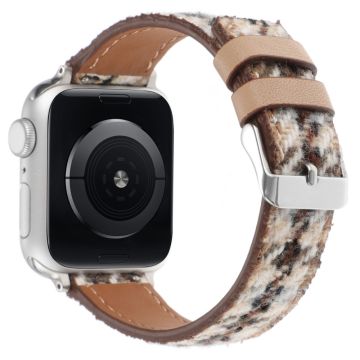 Watch Strap Apple Watch Series 10 46mm Grid Leather Wool Watchband - White Brown