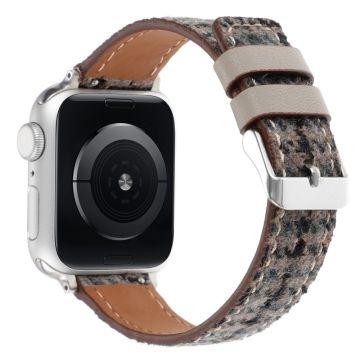 Watch Strap Apple Watch Series 10 46mm Grid Leather Wool Watchband - Grey