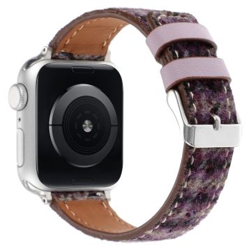 Watch Strap Apple Watch Series 10 46mm Grid Leather Wool Watchband - Purple