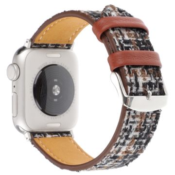 Plaid Texture Wool and Leather Strap Apple Watch Series 10 46mm - Black  /  Brown