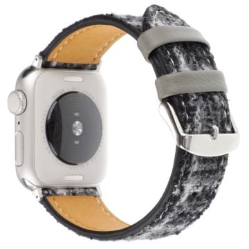 Plaid Texture Wool and Leather Strap Apple Watch Series 10 46mm - Grey