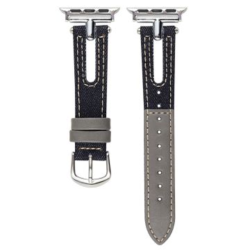 Denim and Leather Watch Strap Apple Watch Series 10 46mm - Black+Grey