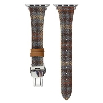 Wool and Leather Strap Apple Watch Series 10 46mm Houndstooth Pattern - Grey