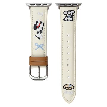 Embroidered Vegan Leather Strap Apple Watch Series 10 46mm - White