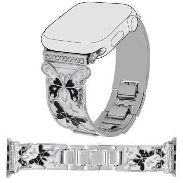 Watch Strap Apple Watch Series 10 46mm Enamel Butterfly Metal Band - Silver